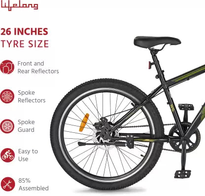 Lifelong Falcon 26 T with Disc Brake and Suspension , Matte Black 26 T Road Cycle (Single Speed, Black) Lifelong Falcon 26 T with Disc Brake and Suspension , Matte Black 26 T Road Cycle (Single Speed, Black)